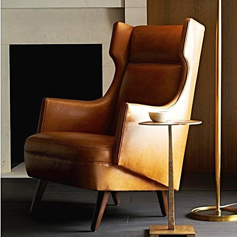 Modern Wing Chair in Cognac Leather - Seating - Global Home