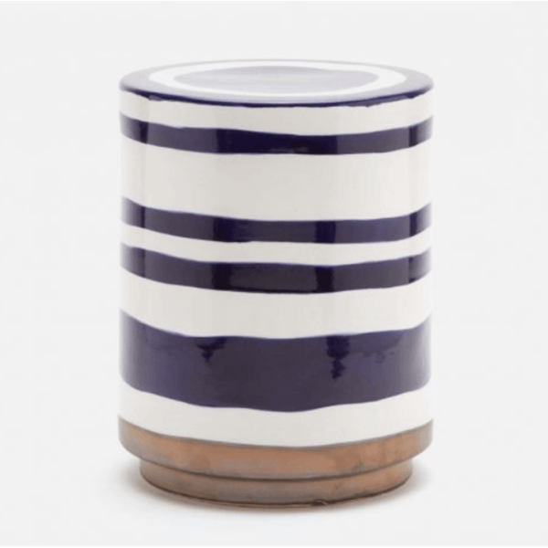 Blue and White Striped Column Stool - Seating - Global Home