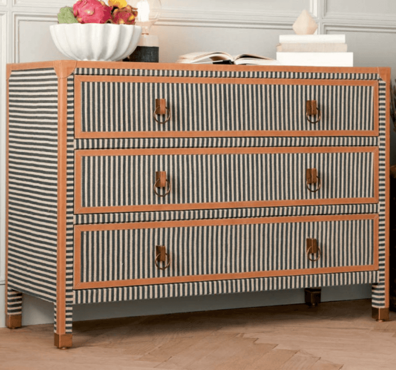 Menswear Striped Dresser with Leather Trim Menswear Striped Dresser with Leather Trim