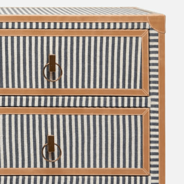 Menswear Striped Dresser with Leather Trim - Storage - Global Home
