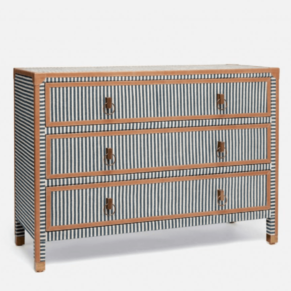 Menswear Striped Dresser with Leather Trim Menswear Striped Dresser with Leather Trim