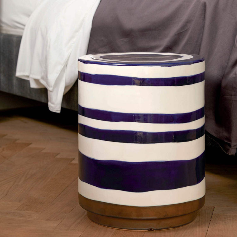 Blue and White Striped Column Stool